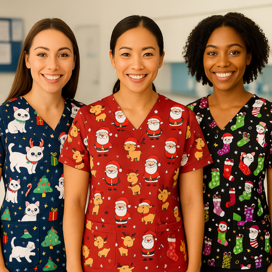 3 Scrub Tops – Christmas Pets