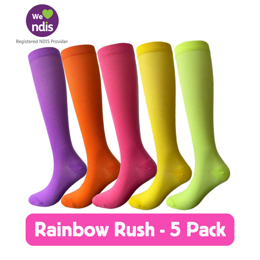Long Compression Socks – Rainbow Rush (5 Pack)