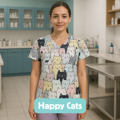 Scrub Top – Happy Cats