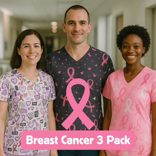 3 Scrub Tops – Breast Cancer (3 Pack)