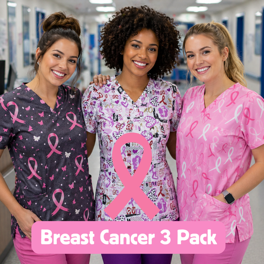 3 Scrub Tops – Breast Cancer (3 Pack)