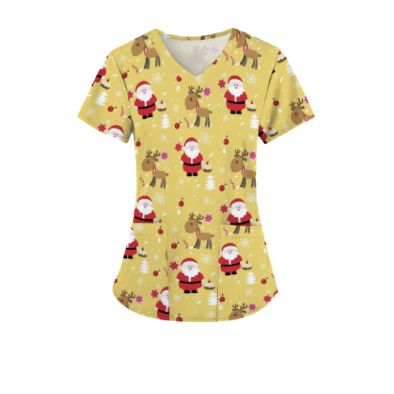 Christmas Scrub Top – Yellow Santa