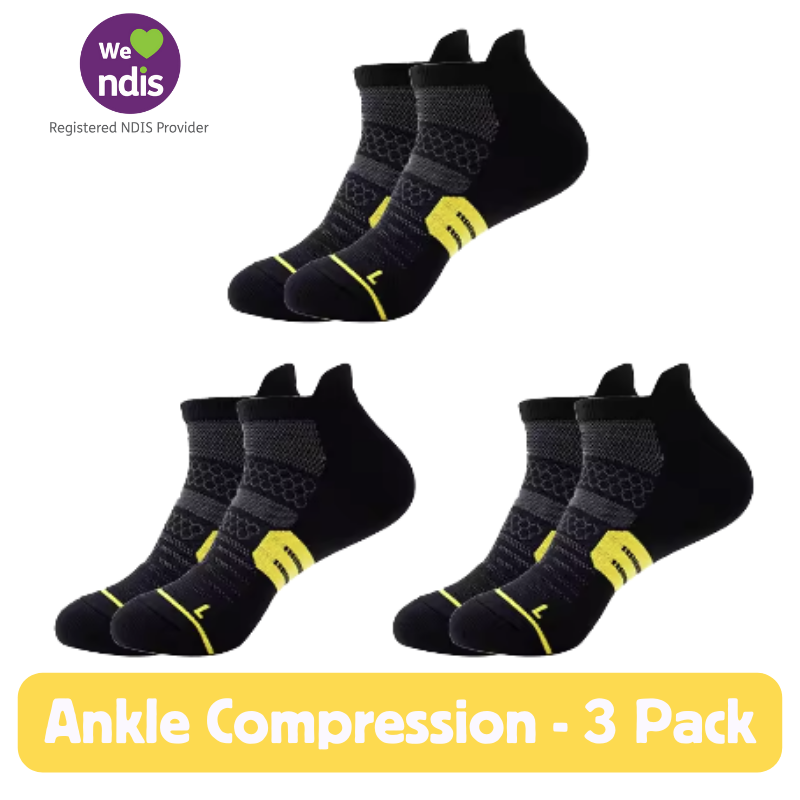 Ankle Compression Socks – Black/Yellow (3 Pack)