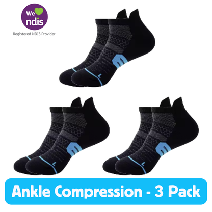 Ankle Compression Socks – Black/Blue (3 Pack)