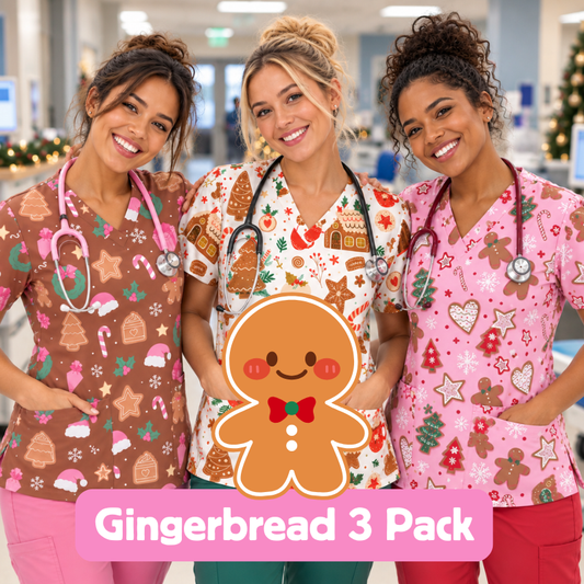 3 Scrub Tops – Gingerbread (3 Pack)