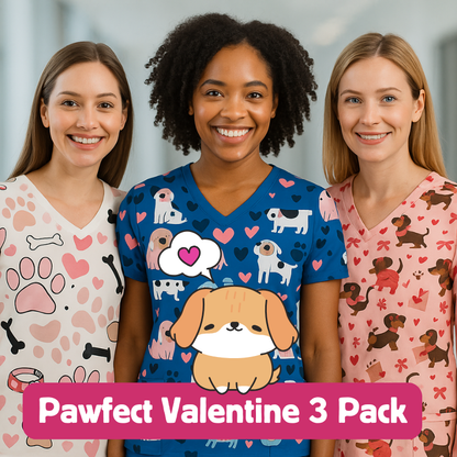 3 Scrub Tops – Pawfect Valentine (3 Pack)