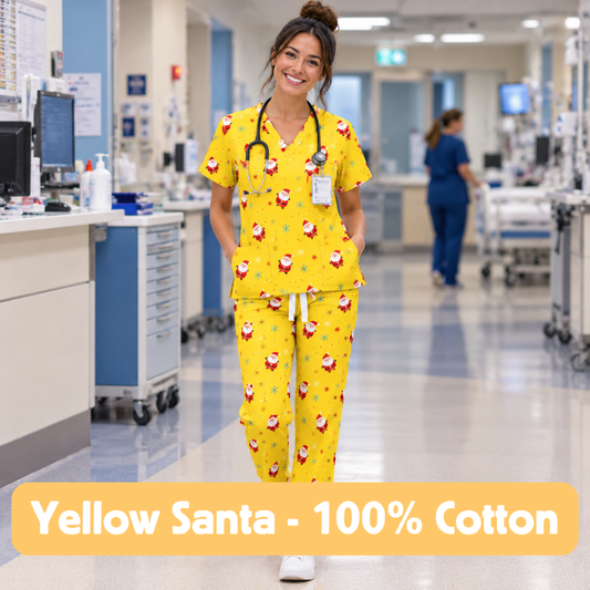 Cotton Scrub Set – Yellow Santa