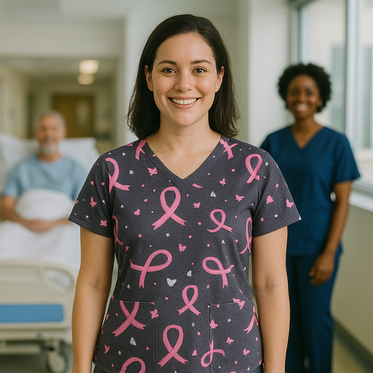 Scrub Top – Breast Cancer (Grey)