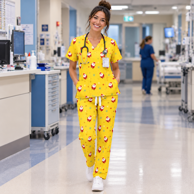 Cotton Scrub Set – Yellow Santa