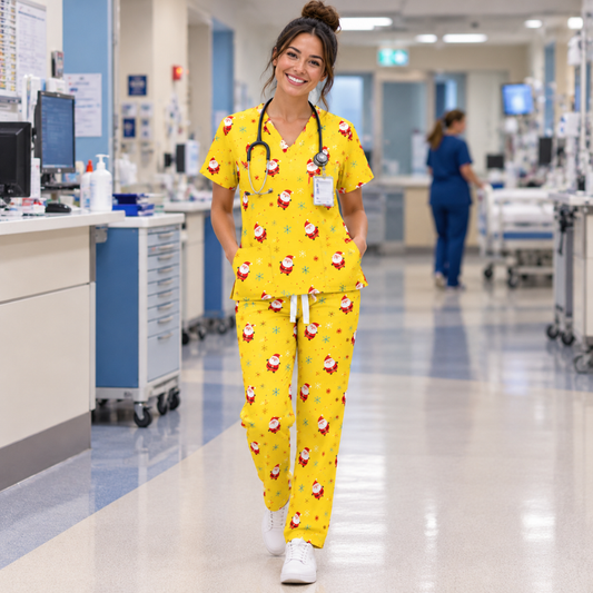 Cotton Scrub Set – Yellow Santa