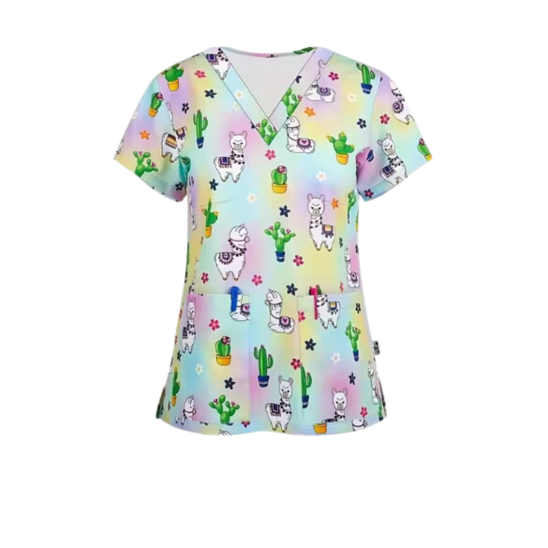 Scrub Top – Rainbow Llama