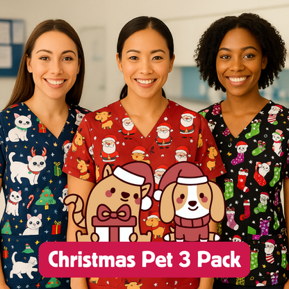 3 Scrub Tops – Christmas Pets