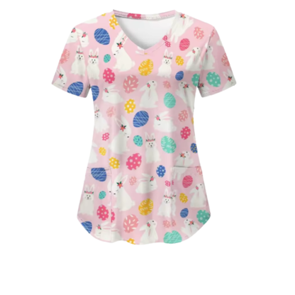 Scrub Top – Pink Bunny