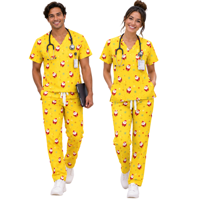 Cotton Scrub Set – Yellow Santa