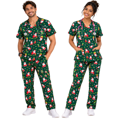 Cotton Scrub Set – Green Santa