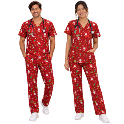Cotton Scrub Set – Red Santa