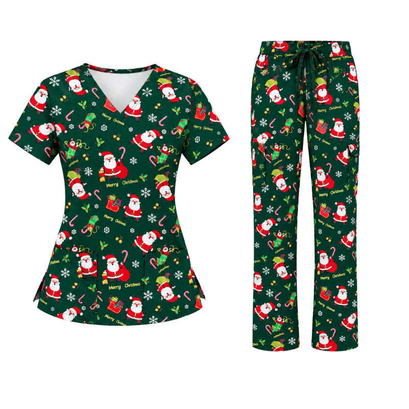 Cotton Scrub Set – Green Santa