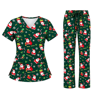 Cotton Scrub Set – Green Santa