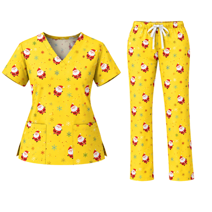 Cotton Scrub Set – Yellow Santa