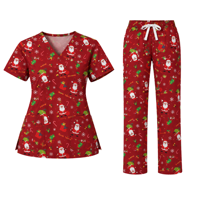 Cotton Scrub Set – Red Santa