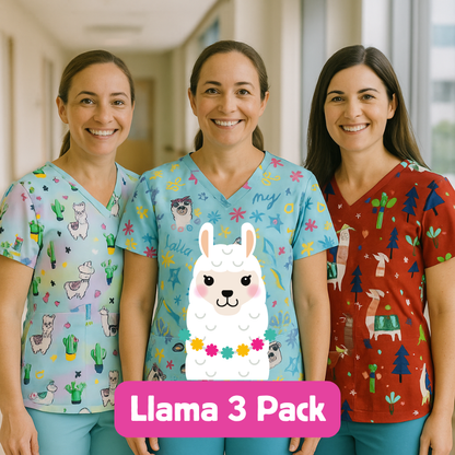 3 Scrub Tops – Llama (3 Pack)