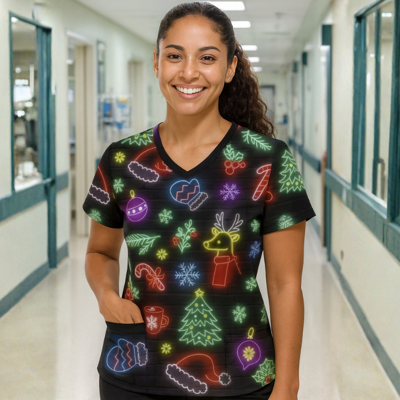 Christmas Scrub Top – Neon Christmas