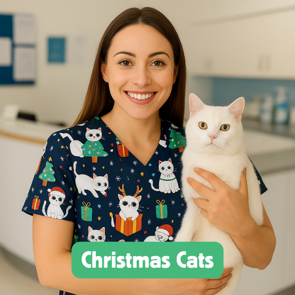 Christmas Scrub Top – Christmas Cats