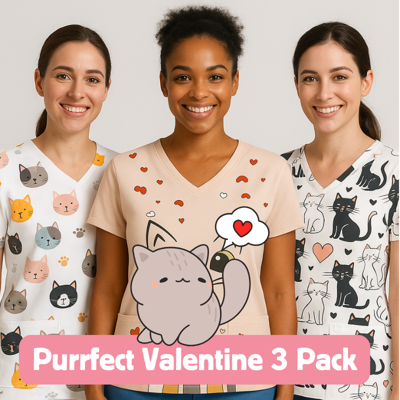 3 Scrub Tops – Purrfect Valentine (3 Pack)