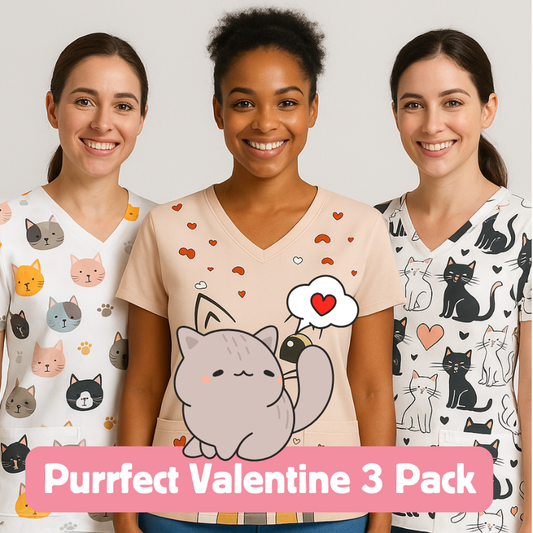 3 Scrub Tops – Purrfect Valentine (3 Pack)