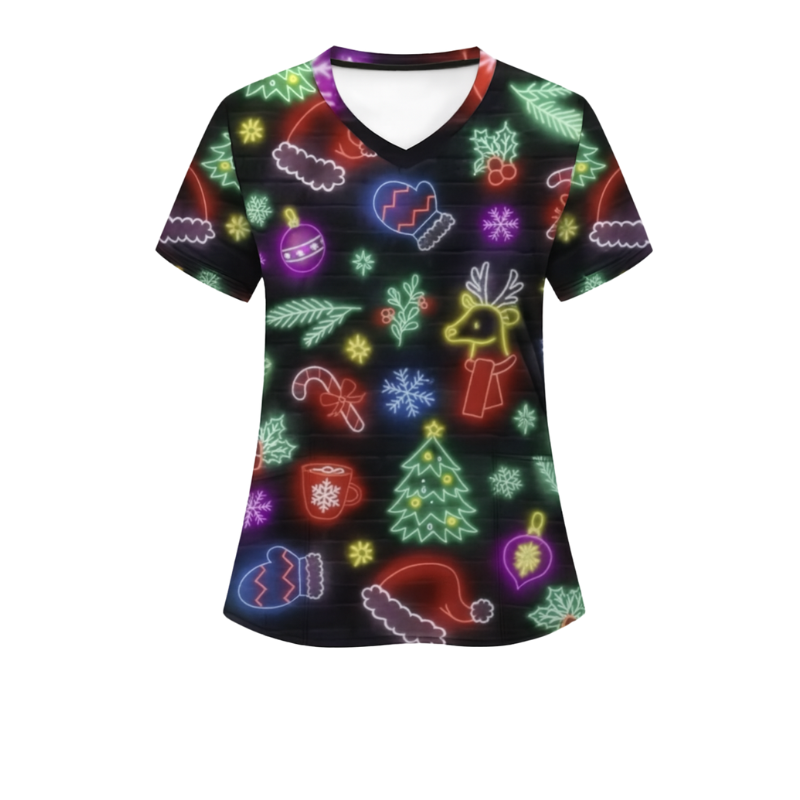 Christmas Scrub Top – Neon Christmas