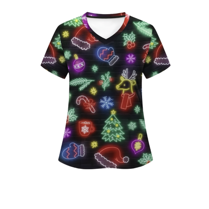 Christmas Scrub Top – Neon Christmas