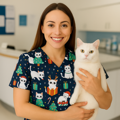 Christmas Scrub Top – Christmas Cats