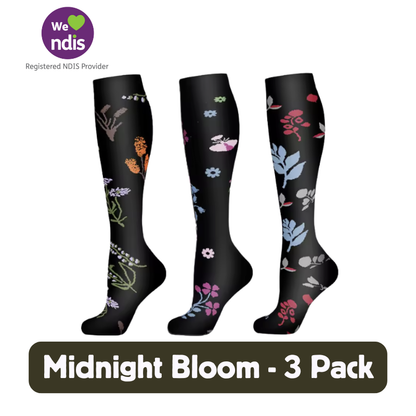 Midnight Bloom Long Compression Socks -  (3 Pack)