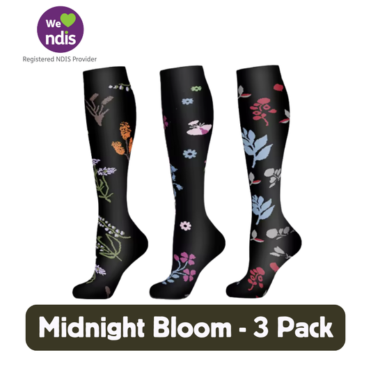 Midnight Bloom Long Compression Socks -  (3 Pack)