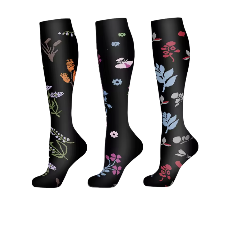 Midnight Bloom Long Compression Socks -  (3 Pack)