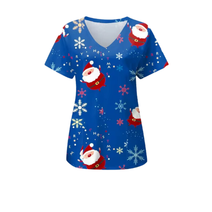 Christmas Scrub Top – Blue Santa