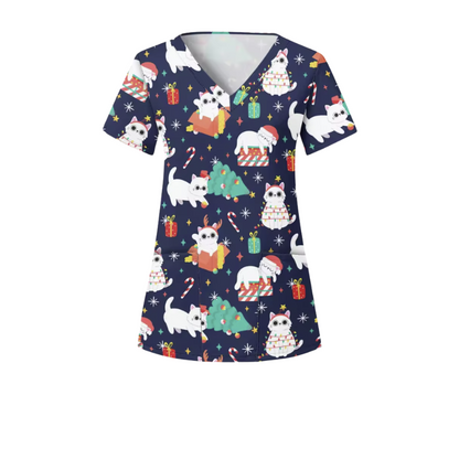 Christmas Scrub Top – Christmas Cats