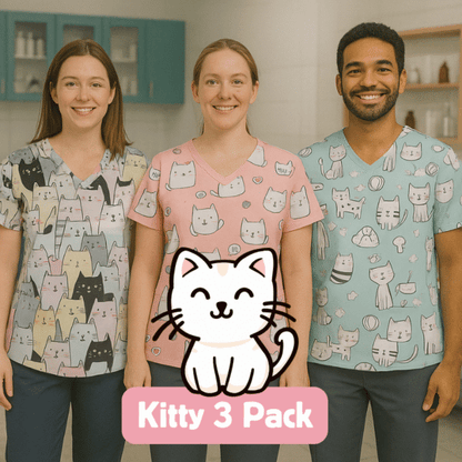 3 Scrub Tops – Kitty (3 Pack)