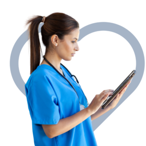 medical worker holding a tablet