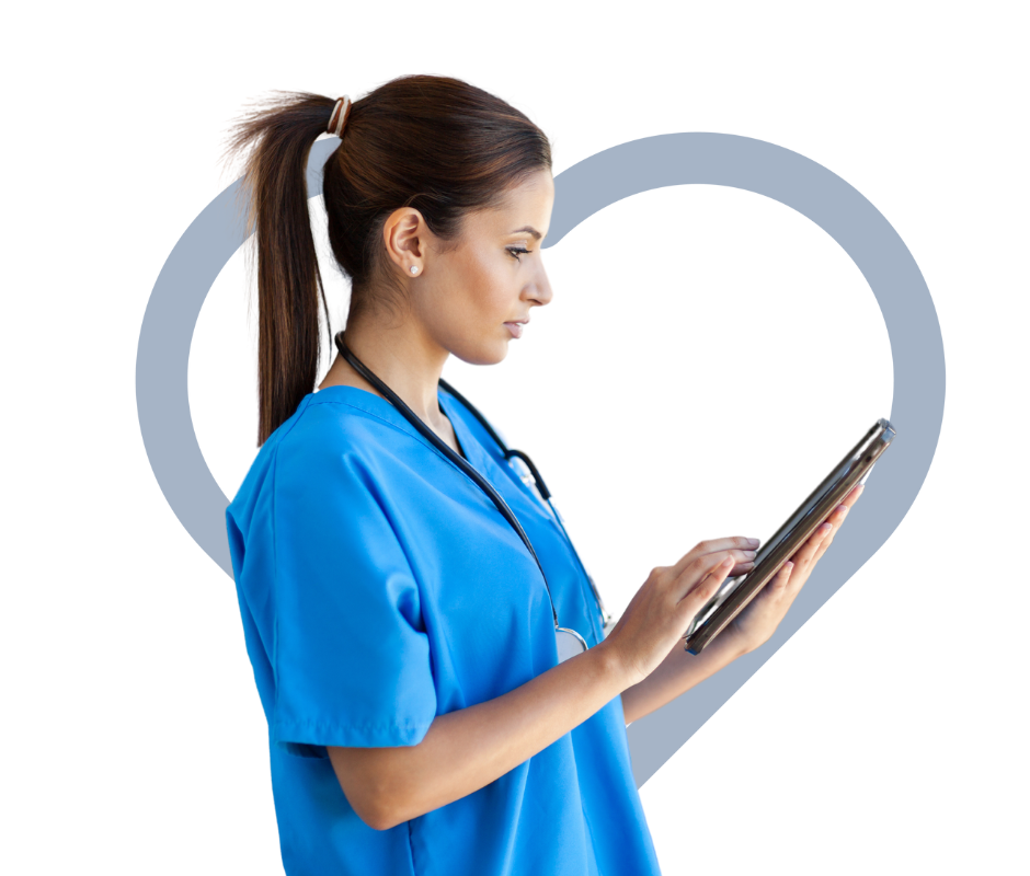 medical worker holding a tablet